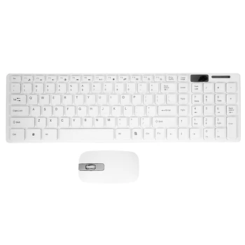 Безжична тънка бяла клавиатура + комплект безжична оптична мишка за PC и лаптоп