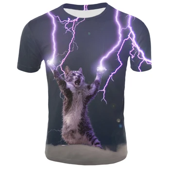 Лятна Мъжка Тениска С 3D Принтом Thunder Котка в стил Хип-Хоп, Забавни Модни и Ежедневни Тениска С Къс Ръкав И Кръгло деколте, Мъжки t-shirt Оверсайз