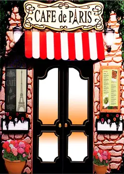 Кафе Дьо пари Айфеловата кула Уличен камък на Врата на кафене цветен фон Винил плат Компютърни отпечатани фонове за стени