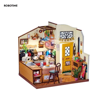 Robotime Rolife Миниатюрен Дом за Деца И Възрастни Домашната Кухня Предварително оцветени Куклена Къща Градивни елементи Набор от 3D Дървени Играчки-Пъзели