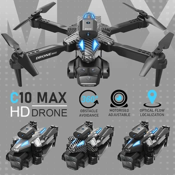Играчки Нов радиоуправляеми безпилотни самолети, C10 Max ESC с тройно камера, оптично позициониране на потока, Заобикаляне на препятствия, фотография жестове, Сгъваема квадрокоптер