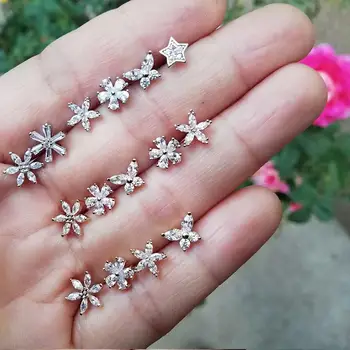 Луксозни Модни обеци-карамфил с кристали и цветя от цирконий за жени, Темпераментни обеци във формата на снежинки, звезди и пеперуди, Сватбена украса на подарък