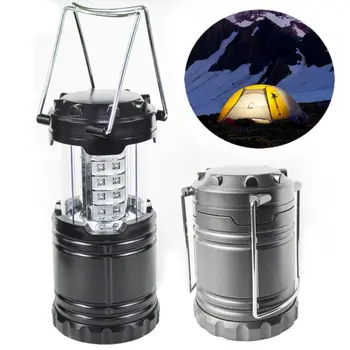 Сив / черен 30LED Лампа за палатка, Телескопична Сгъваема фенер, Енергоспестяващи Пластмасови аварийните светлини за оцеляване