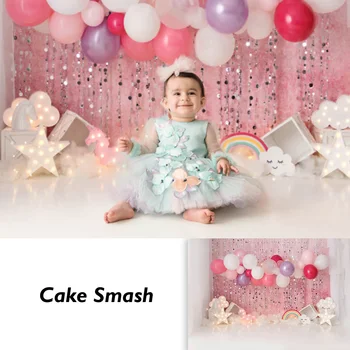 Фон за снимки Cake Smash на 1-ви рожден Ден, Украса за парти с розови пайети за момичета, Подпори за Душата на Малка принцеса, Сувенири