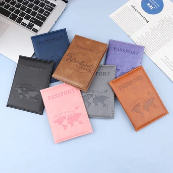 Калъф за карти от изкуствена кожа Унисекс Открийте Проста Модни Корици за паспорти World Thin Тънък Притежател на паспорт за пътуване в Чантата си Подарък