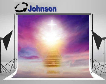 JOHNSON Religious Jesus Heaven Stairway Sky Clound Light Фон с християнски кръст Компютърни печат фон за парти