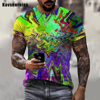 Индивидуалност 3D Цветна Тениска С принтом Триппи За Мъже И Жени, Модни Ежедневни Блузи С Къс ръкав И Кръгло деколте Оверсайз