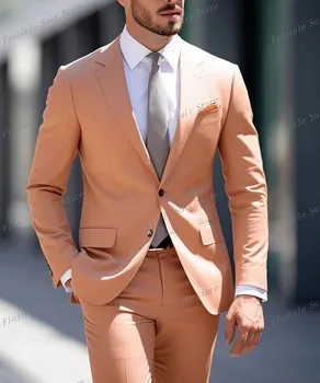 Светло оранжеви мъжки смокинги, бизнес костюм на Младоженеца, абитуриентски бал, Сватба парти, официален комплект от 2 теми, яке и панталони