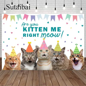 Фон за фотосесия Cat Happy Birthday Are You Kitten Me, Фон за снимки, тематичен фон за парти с котешки лапой, украса за парти