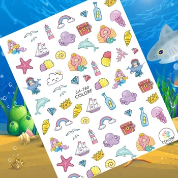 сирени, делфини, октоподи, морски животни 3d стикер за дизайн на ноктите decal нокти silder