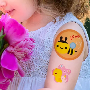 Временни татуировки анимационен Кръгла Пчелите за децата, за малките момчета и момичета, Стикер с татуировка във формата на акварельной звезди, Патици, Фалшиви Водоустойчив татуировки по ръцете, лицето