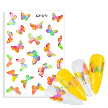 1 Лист Пеперуди Дизайн ноктите Маникюр Стикери Сини и Черни етикети Пролетна тема Цветя, Декорация на нокти е Маникюр с ръцете си