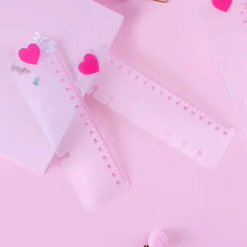 Сладка розова прозрачна линийка Love с 6 прорези, подходяща за книги на рула с 6 дупки, студентски канцеларски материали Kawaii, ученически пособия за момичета