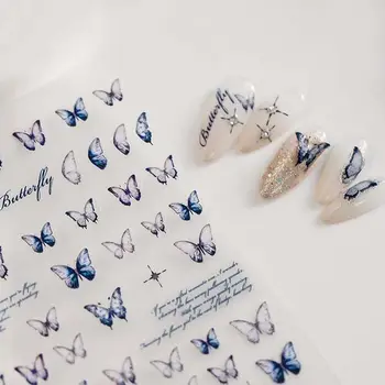 Стикери за нокти под формата на пеперуда с клетчатым шарките на Аксесоари за нокти, Декорации за маникюр, Декорации за нокти под формата на пеперуди Син Розов цвят