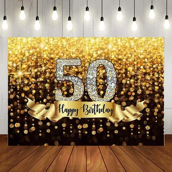 Честит 50-ти Рожден Ден на Черно Златен Фон Снимка Фон Блясък Възрастни Мъже Петдесет Години Декор за рождения Ден На Банер