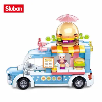 Sluban Building Block Toys Dream Girls Розовата Серия Mini Car B0993B Хамбургер Камион 154ШТ Тухли са Съвместими С Водещи Марки