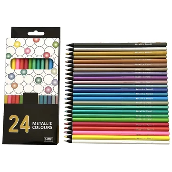 24шт Метални цветни моливи за рисуване, моливи за рисуване, цветни художествени моливи D5QC