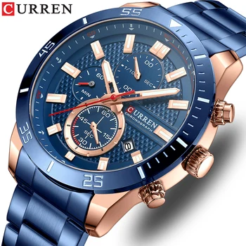 CURREN Мъжки прости модерен часовник от неръждаема стомана с високо качество, луксозни водоустойчив спортен часовник с нежна дата Relogio masculino