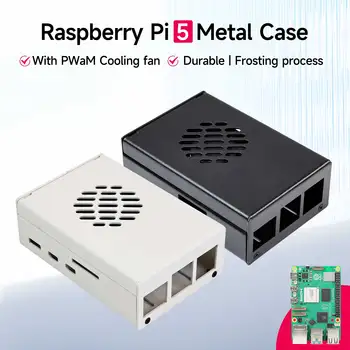 Метален корпус Raspberry Pi 5 Вградена поддръжка на вентилатора за охлаждане PWM Официален активен охладител Гладка защитна обвивка за Raspberry Pi 5